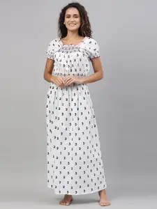 TRUNDZ White Printed Organic Cotton Maxi Nightdress