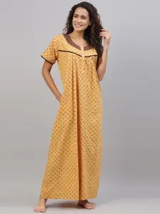 TRUNDZ Yellow Printed Organic Cotton Maxi Nightdress