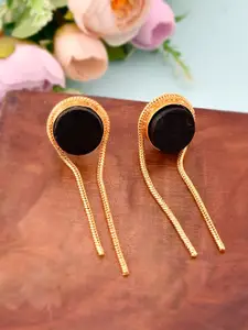 Silvermerc Designs Gold-Plated Circular Onyx Studded Drop Earrings