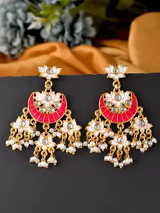 Silvermerc Designs Red Gold-Plated Shaped Chandabali Earrings