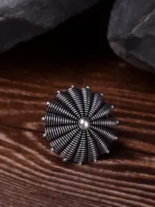 Saraf RS Jewellery Oxidised Silver-Toned Floral Adjustable Filigree Finger Ring