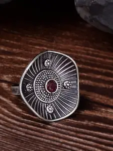 Saraf RS Jewellery Silver Plated & Pink Oxidised Adjustable Finger Ring