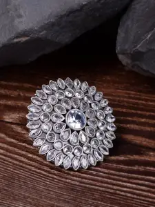 Saraf RS Jewellery Silver-Toned Oxidized  & CZ Studded Finger Ring