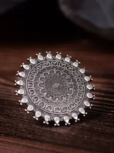 Saraf RS Jewellery Oxidised Silver-Toned Circular Tribal Adjustable Finger Ring