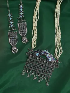 Voylla Silver Arabian Nights Antique Pendant Jewellery Set