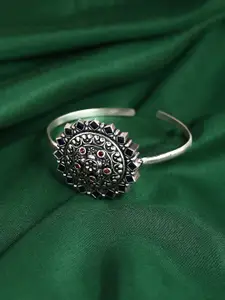 Voylla Silver-Toned Arabian Nights Antique Oxidised Silver Brass Cuff Bracelets