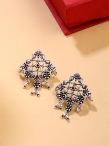 Voylla Silver-Toned Arabian Nights Antique Oxidized Drop Earrings