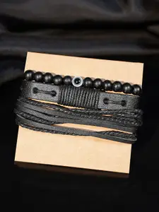 The Roadster Lifestyle Co Men Set of 3 Black Handcrafted Beaded & Alloy Bracelets