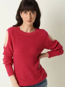 RAREISM Women Pink Self Designed Pullover