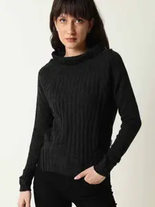 RAREISM Women Black Ribbed Pullover