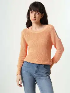 RAREISM Women Orange Cable Knitted Pullover