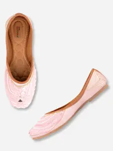 DESI COLOUR Women Pink Ethnic Ballerinas with Laser Cuts Flats