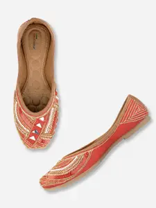 DESI COLOUR Women Red Ethnic Mojaris Flats