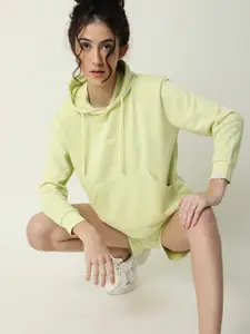 RAREISM Women Lime Green Hooded Sweatshirt