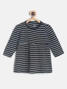 MINI KLUB Girls Black & White Striped Monochrome A-Line Dress