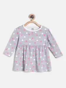 MINI KLUB Kids Girls Grey Polka Dots Printed A-Line Dress