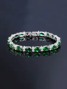 Yellow Chimes Green & Silver-Toned Crystal Studded Link Bracelet