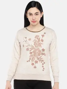 Sweet Dreams Women Beige Embroidered Fleece Sweatshirt