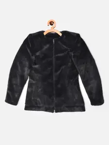 Crimsoune Club Girls Black Solid Round Neck Blazer