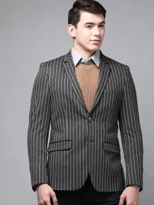 Van Heusen Men Grey Striped Single-Breasted Ultra Slim Fit Formal Blazer