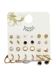 Jewelz Gold-Toned Pair of 12 Contemporary Studs Earrings