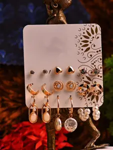 Jewelz Gold-Toned Set of 9 Contemporary Studs Earrings