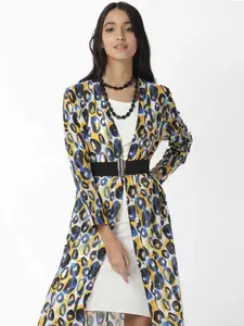 RAREISM Women Yellow & Blue Printed Longline Shrug