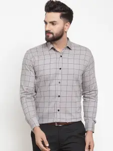 JAINISH Men Grey Comfort Windowpane Checks Checked Cotton Formal Shirt