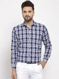 JAINISH Men Navy Blue Comfort Tartan Checked Pure Cotton Formal Shirt