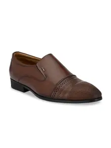 Hitz Men Brown Solid Leather Formal Slip-Ons