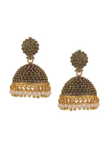 Efulgenz Gold-Toned Dome Shaped Traditional Antique Oxidized Jhumkas Earrings