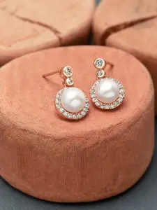 AMI Rose Gold-Toned & White Contemporary Drop Earrings