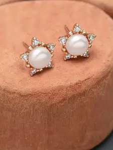 AMI Rose Gold Star Shaped Pearl & Cubic Zirconia Studs Earring