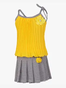 Aarika Girls Gold & Grey Striped Top with Skirt