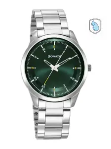 Sonata Men Brass Dial & Stainless Steel Bracelet Style Straps Analogue Watch 7146SM03