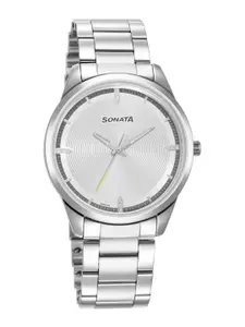 Sonata Men Silver-Toned Brass Dial & Silver Toned Stainless Steel Bracelet Style Straps Analogue Watch