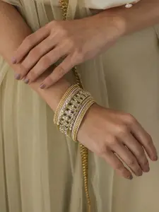 Fida Set Of 11 Gold-Plated White Stone-Studded Bangles