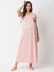 MeeMee Pink Floral Maternity Maxi Dress