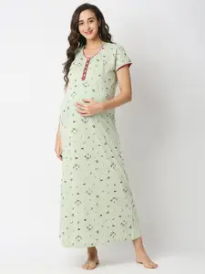MeeMee Green Floral Maternity Maxi Dress