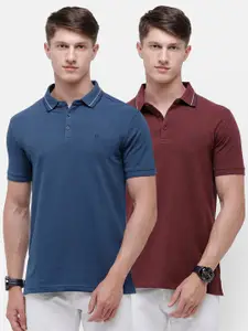 Classic Polo Men Blue & Maroon Pack of 2 Polo Collar Slim Fit T-shirt
