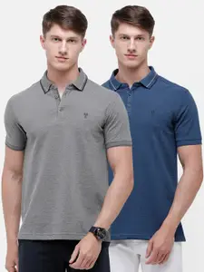Classic Polo Men Grey & Blue Pack of 2 Polo Collar Applique Slim Fit T-shirt