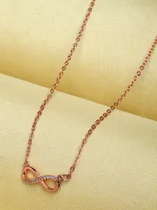 Ferosh Rose Gold-Toned & White Stone Studded Infinity Pendant With Chain