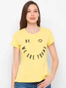 Globus Women Yellow Typography Printed T-shirt