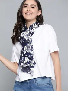 Mast & Harbour Women Navy Blue & White Printed Scarf