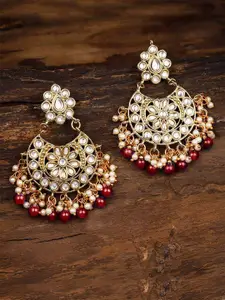 LIVE EVIL Gold-Plated White & Maroon Crescent Shaped Chandbalis