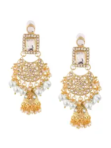 LIVE EVIL Gold-Plated & White Crescent Shaped Jhumkas