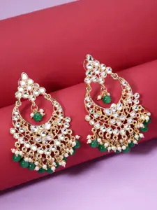LIVE EVIL Gold-Plated White & Green Crescent Shaped Chandbalis
