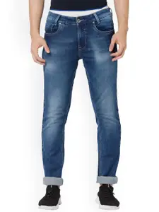 Mufti Men Blue Slim Fit Mid-Rise Light Fade Stretchable Jeans with Whiskers & Chevrons