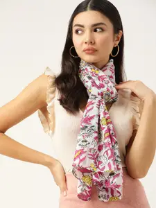DressBerry Women White & Pink Printed Scarf