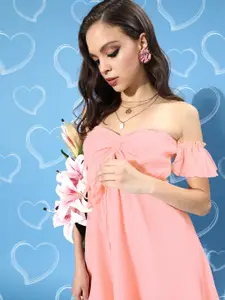 Berrylush Pink Off-Shoulder Georgette Mini Dress